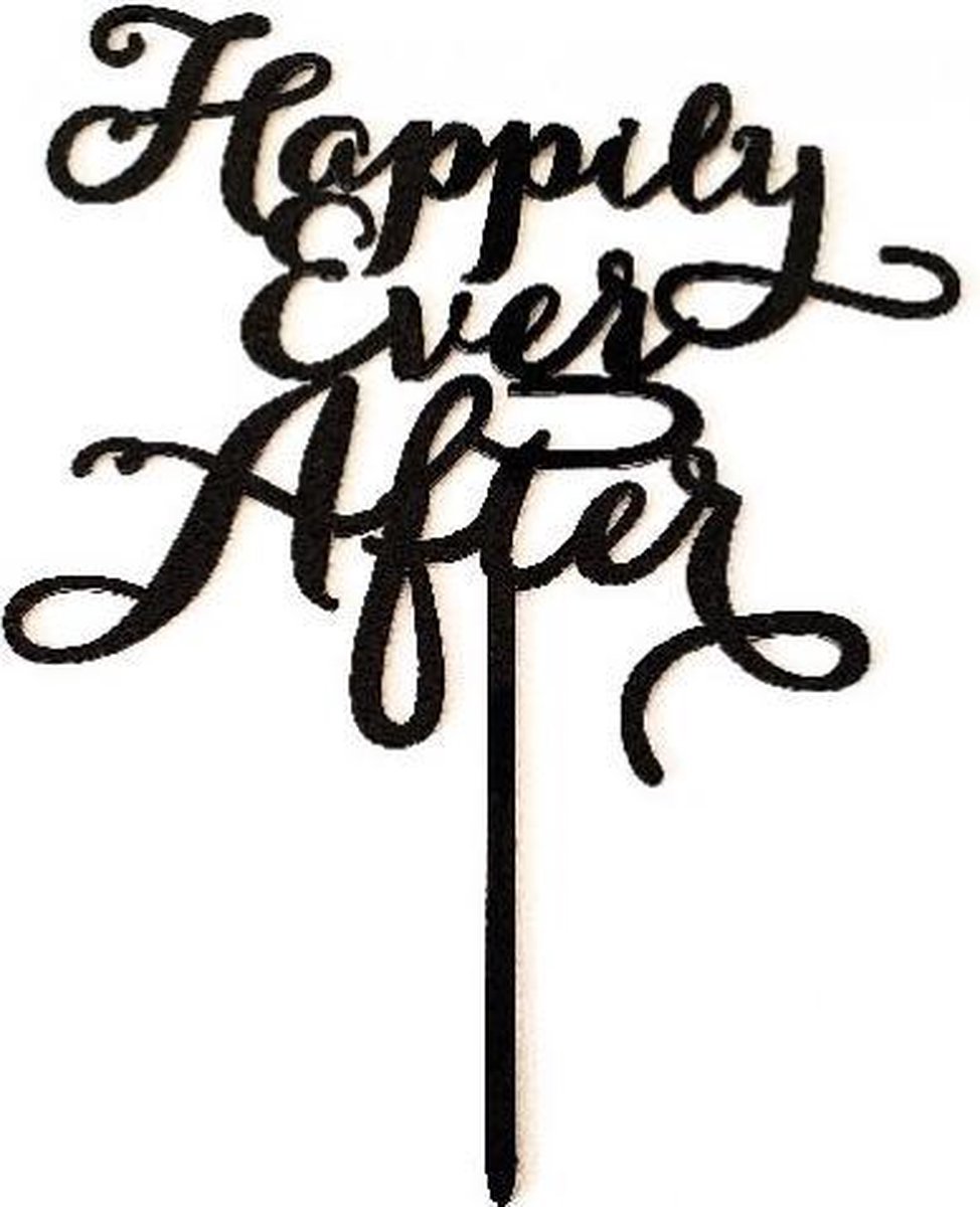 Cake topper Happily Ever After zwart | kunststof taartdecoratie (Acryl)
